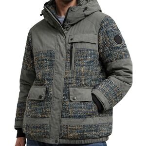 Noize Puffer Jacket Hooded Mixed Media Tweed Insulated Coat M